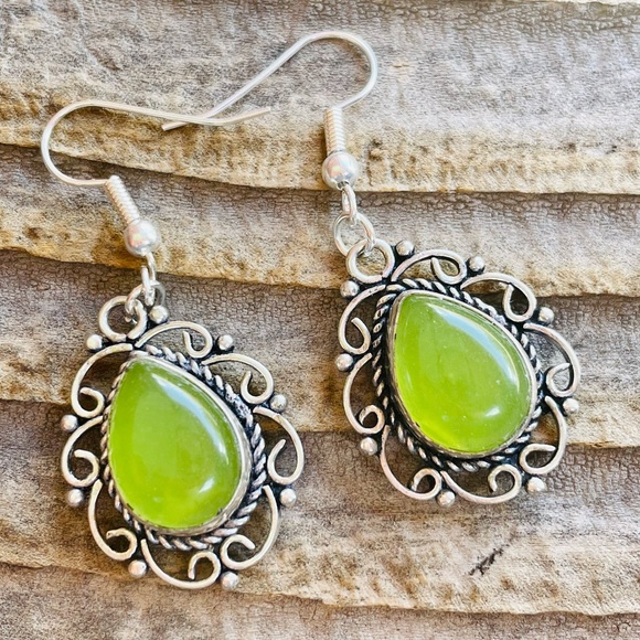 Jewelry - Silver and Lime Green Boho Earrings, NWOT